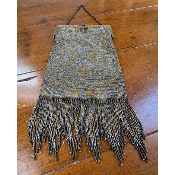 Antique Art Deco Metal Mesh Purse 1920s Evening Engraved Frame Gold Silver - Picture 1 of 15